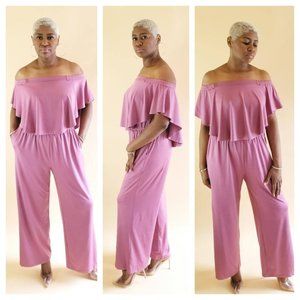 Off The Shoulder Layered Jumpsuit Lavender Rose